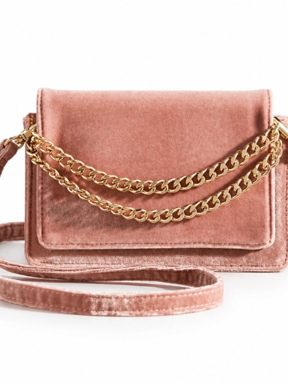 Anthropologie Velvet Crossbody Shoulder Bag Blush Pink Gold Chain